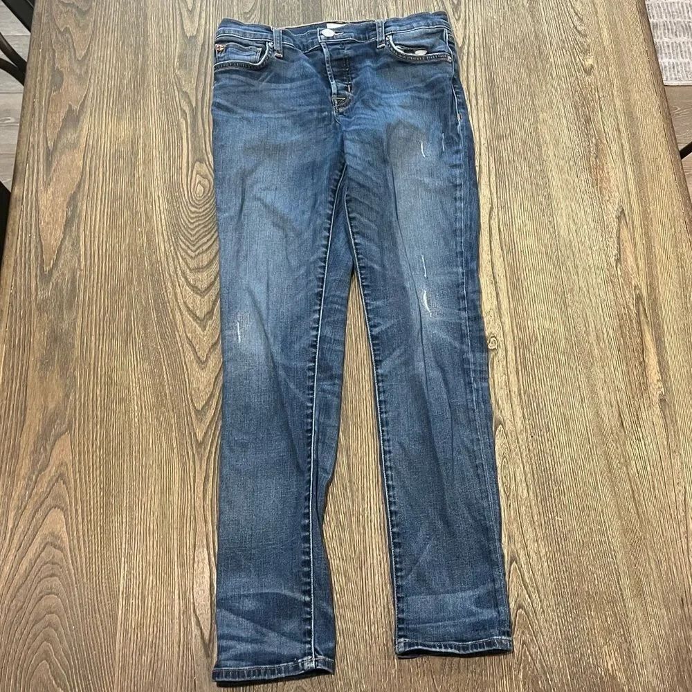 Hudson Skinny Jeans Low Rise Denim Distressed Whisker Medium Wash Blue Size 26